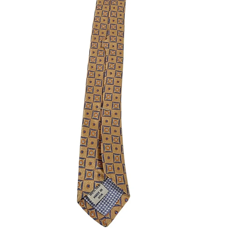 John W Nordstrom Men's Tie Necktie‎ Designer Luxury Peach Orange Blue Geometric